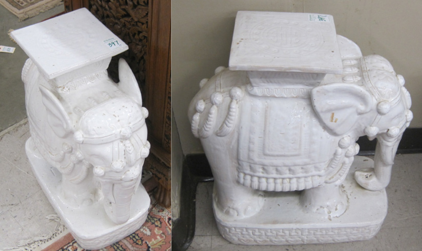 Appraisal: PAIR OF ELEPHANT-FORM GARDEN STOOLS Thailand mid th century molded