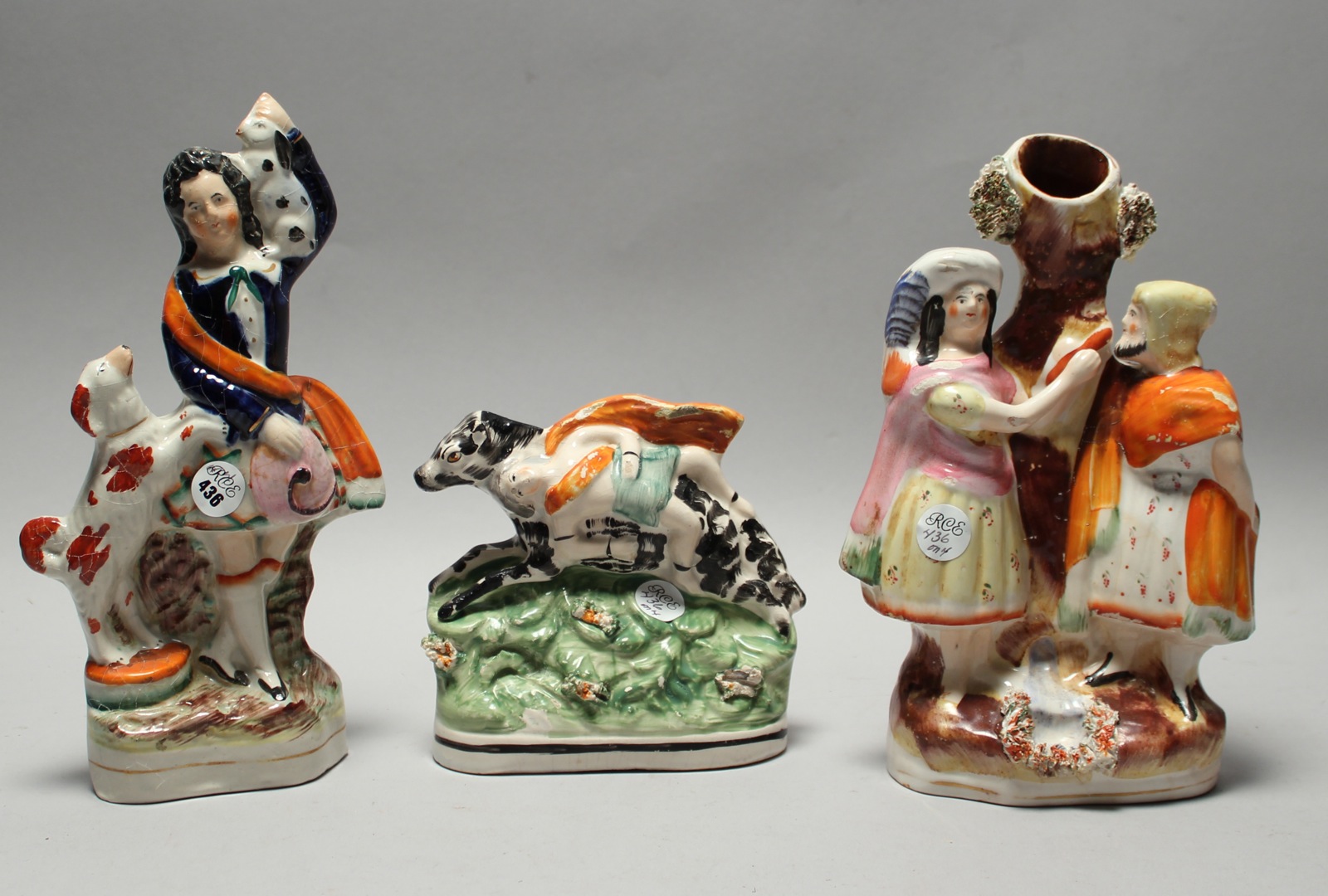 Appraisal: FOUR PIECES OF STAFFORDSHIRE th CenturyEarly Staffordshire figure group of