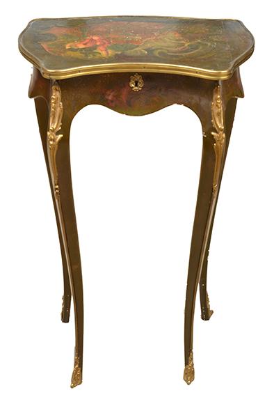 Appraisal: A LOUIS XVI STYLE PAINTED ETAGERE with a hinged serpentine