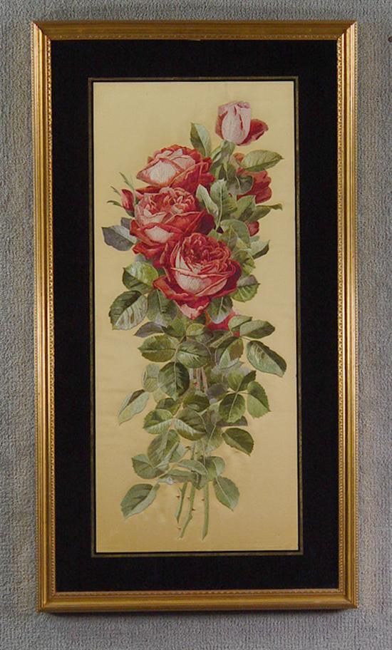 Appraisal: Framed Chinese Silk Embroidery th Century Cabbage roses with foliage