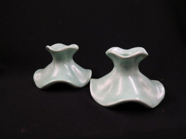 Appraisal: Pair of Weller Pottery Candlesticks water lily shape diameter excellent