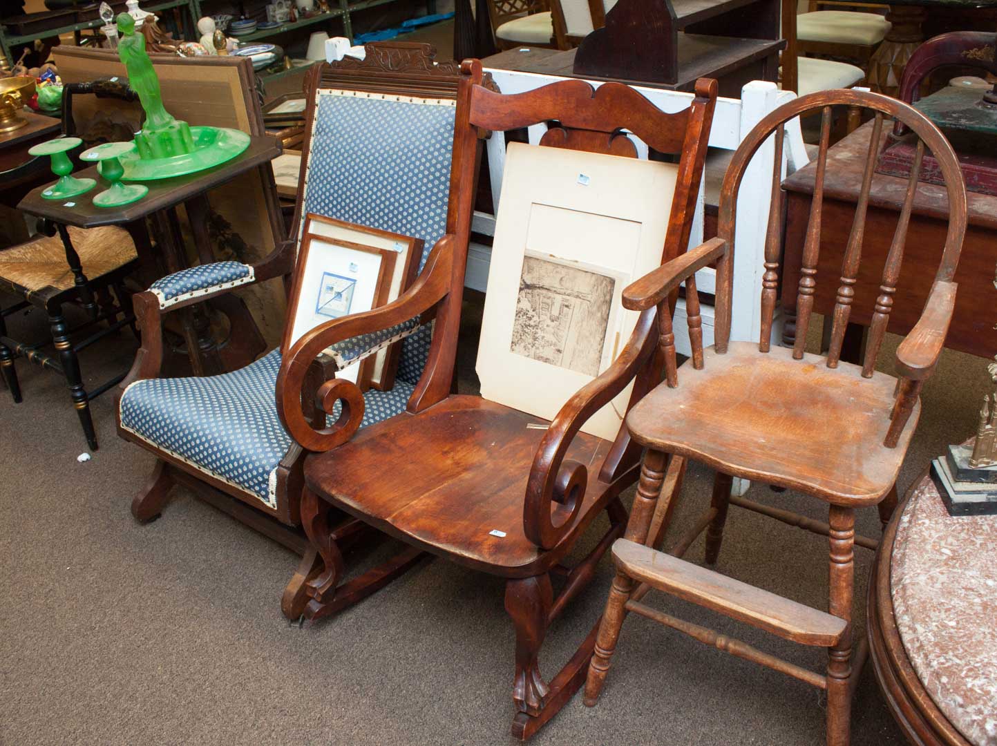 Appraisal: Four pieces of furniture including child's chair two rockers and