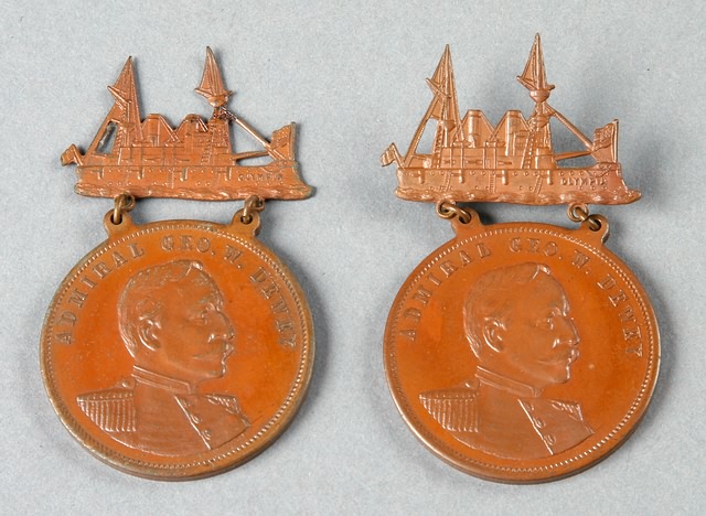 Appraisal: Admiral George Dewey commemorative Badges bronze with Olympia pin bars