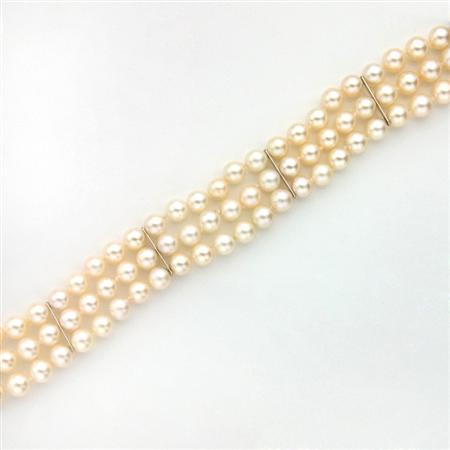 Appraisal: Triple Strand Cultured Pearl Bracelet with Diamond Clasp Estimate -