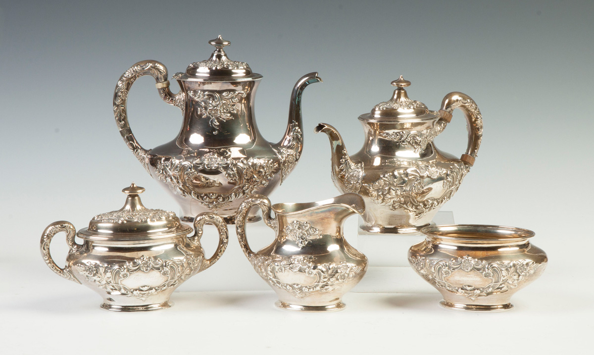 Appraisal: Gorham Sterling Silver Five-Piece Tea Coffee Set Repousse floral work