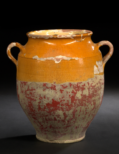 Appraisal: French Provincial Partially Ochre-Glazed Terra Cotta Confit Jar early th