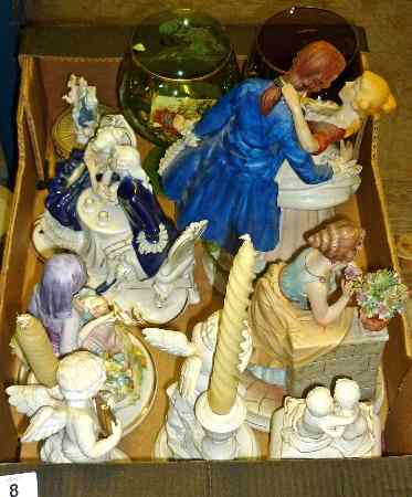 Appraisal: A Collection of various Porcelain figure groups Parian Cherub candlesticks