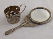 Appraisal: A late th c French silver standard hand mirror the