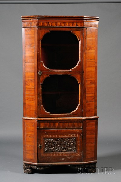 Appraisal: Continental Parquetry Inlaid and Carved Fruitwood Corner Cabinet th century