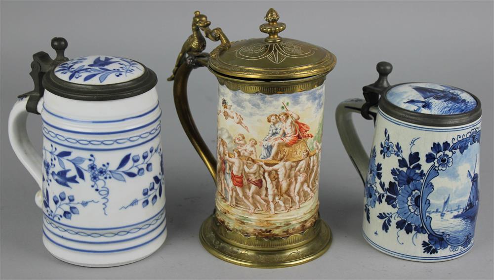 Appraisal: THREE CONTINENTAL METAL MOUNTED STEINS th th Century the first