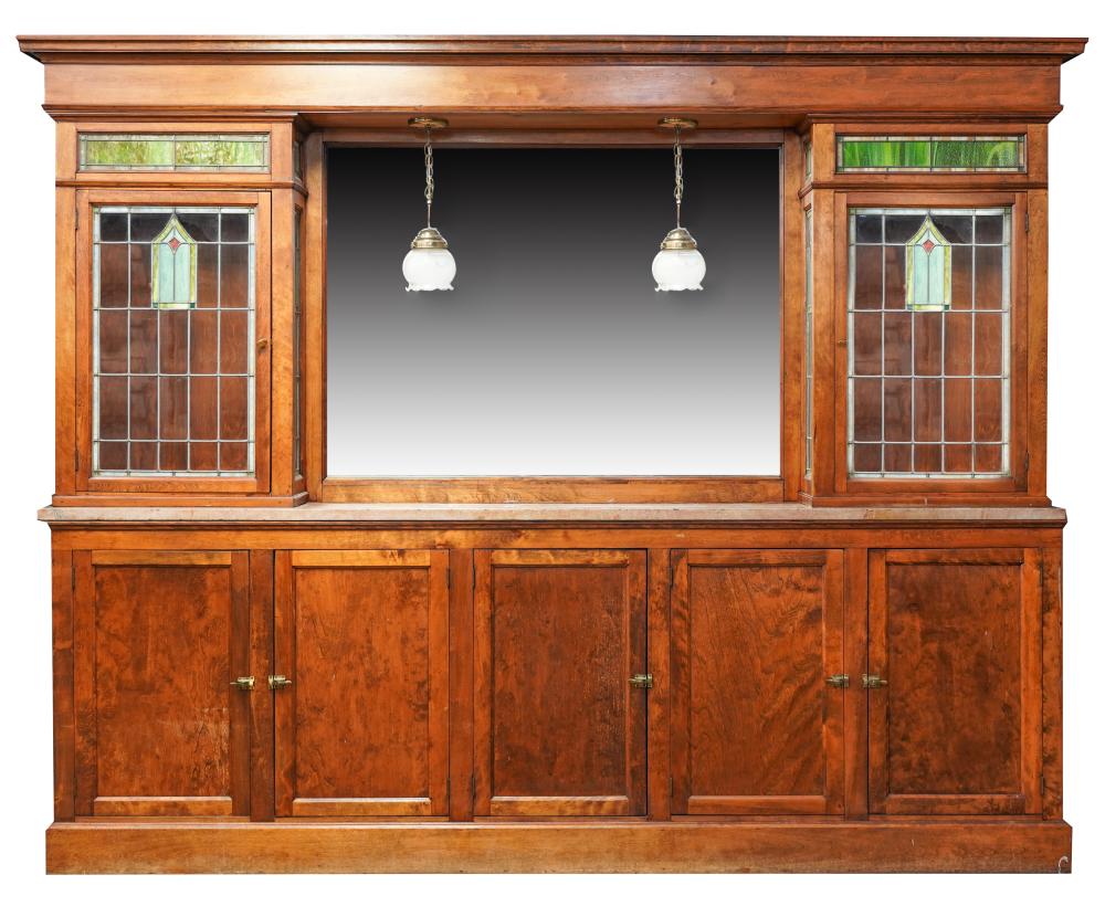 Appraisal: ARTS CRAFTS-STYLE OAK CABINETin two parts the top with inset