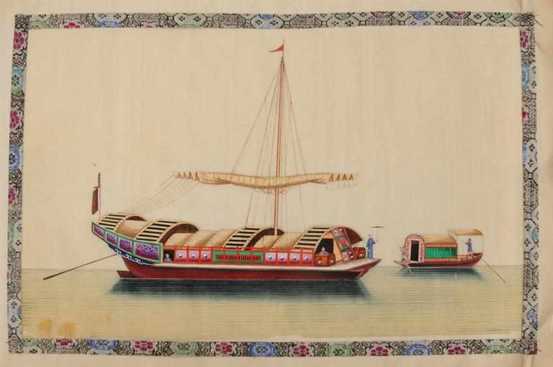 Appraisal: CHINESE EXPORT ALBUM OF TWELVE PITH PAINTINGS Variously showing boats