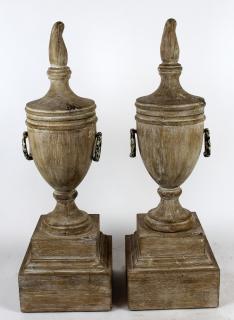 Appraisal: Pair of white washed turned wood urns A pair of