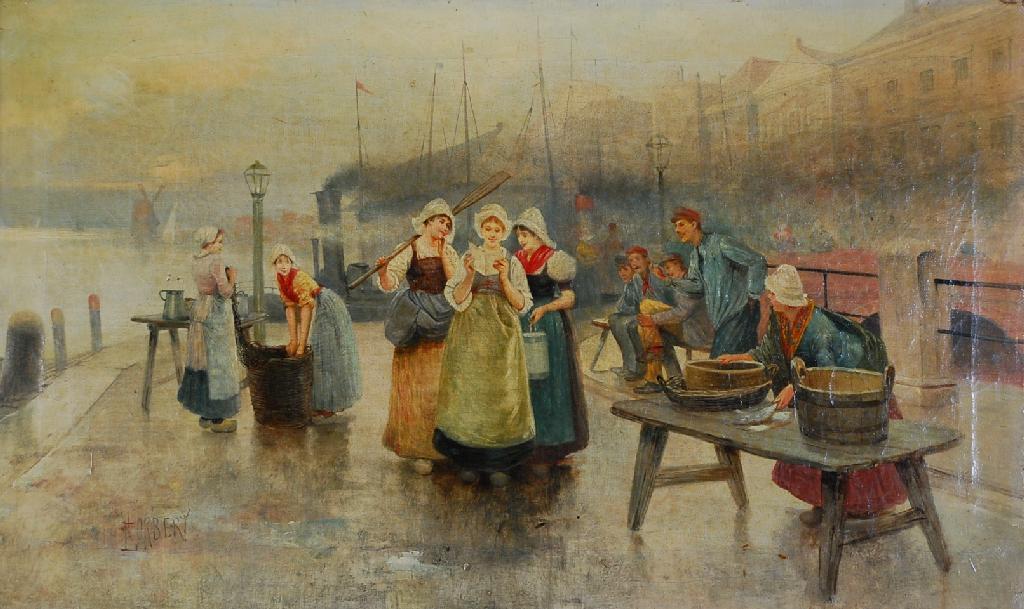 Appraisal: L NORBERT nineteenth century OIL ON CANVAS Dutch quay scene