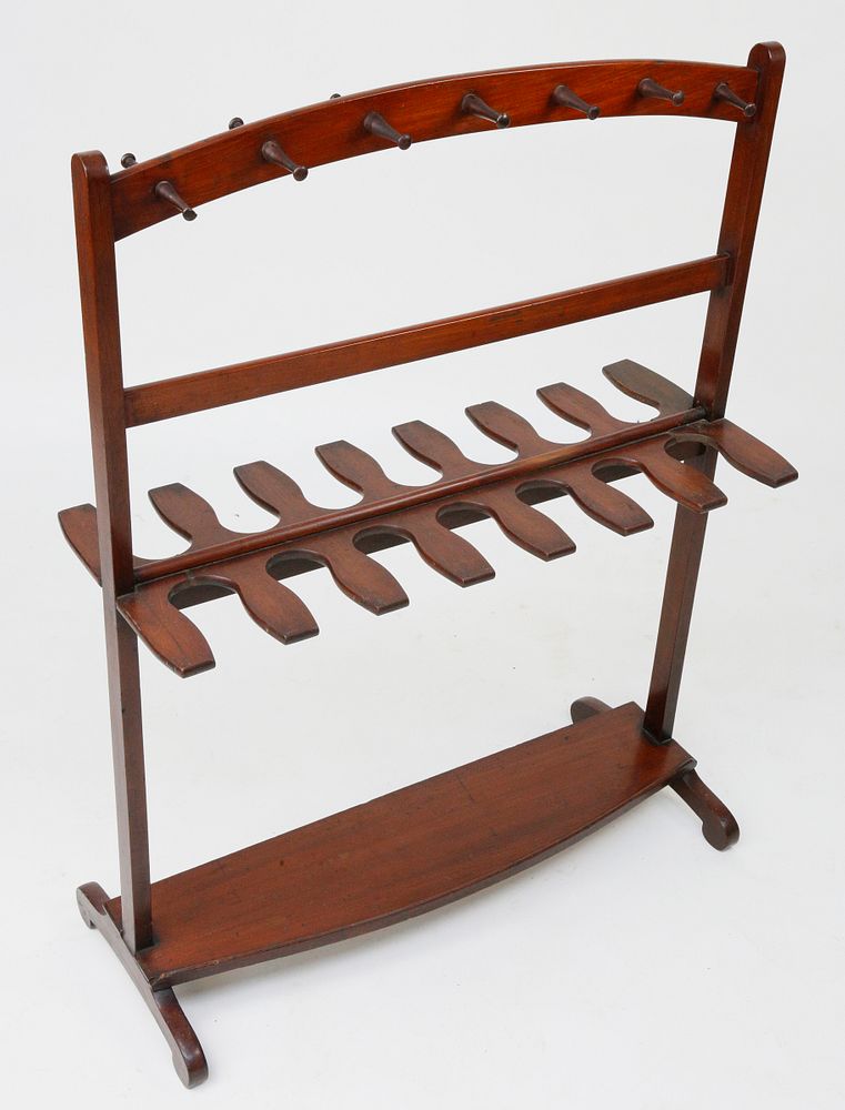 Appraisal: English Mahogany Equestrian Boot Rack th Century English Mahogany Equestrian