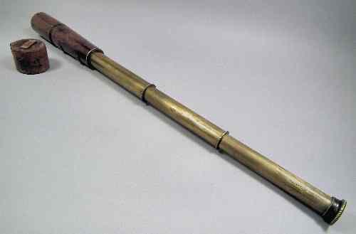 Appraisal: An early th Century brass three drawer telescope with leather