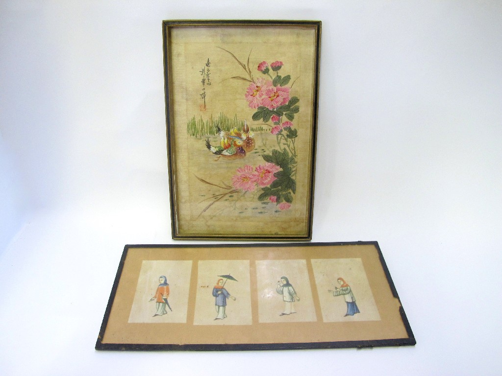 Appraisal: Chinese framed watercolour of ducks and flowers and one other