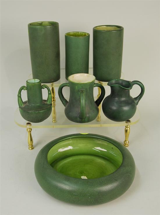 Appraisal: COLLECTION OF MATT GREEN GLAZED AMERICAN ART POTTERY including Hampshire