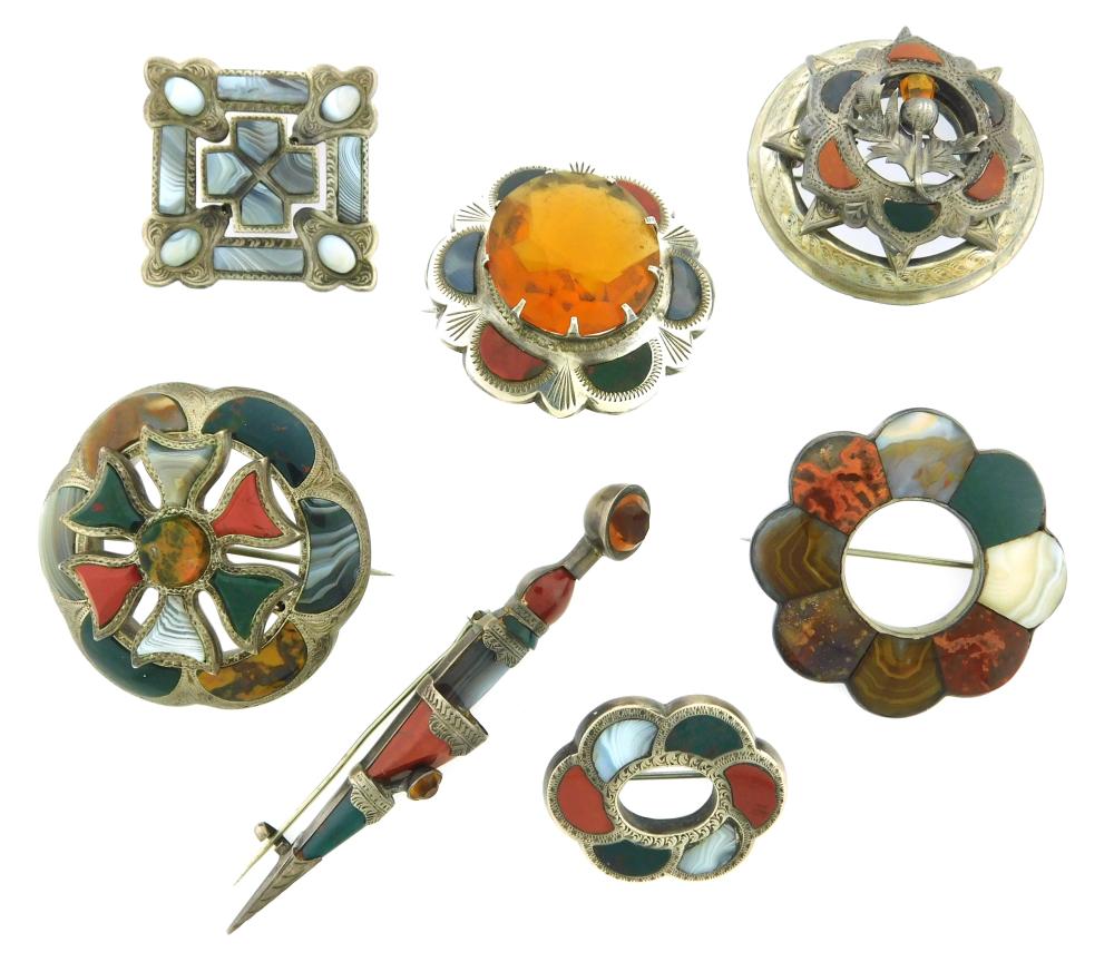 Appraisal: JEWELRY Scottish Agate Pins set of seven all tested silver