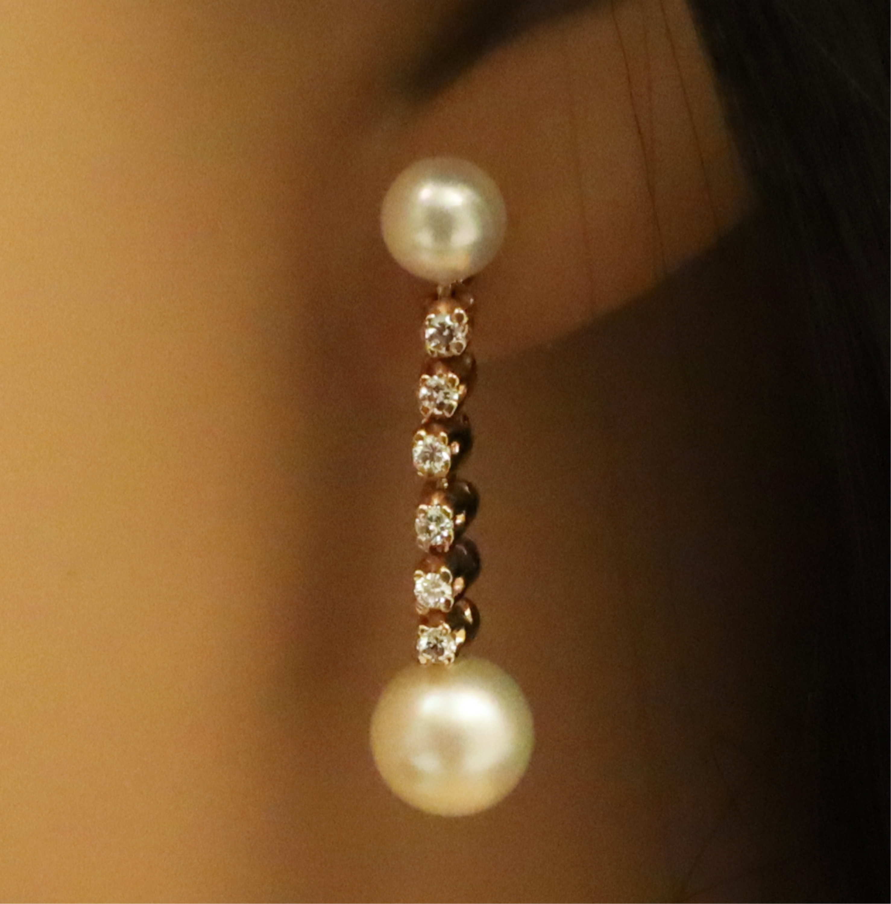 Appraisal: PR OF K YELLOW GOLD DIAMOND PEARL EARRINGS Pair of