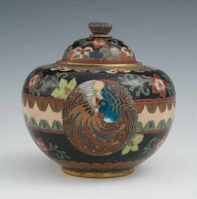 Appraisal: A Miniature Japanese Cloisonne Lidded Bowl Bulbous shape footed bowl