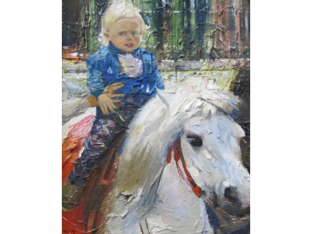 Appraisal: E A CEIAN RUSSIAN HAEZGUICK CHILD ON HORSEBACK Oil on