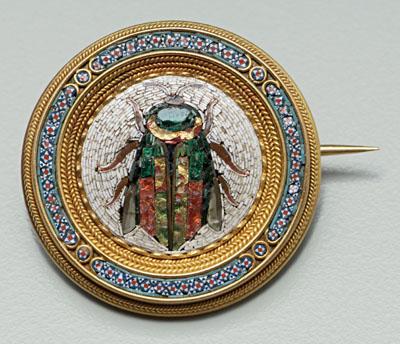 Appraisal: Fine micro-mosaic pendant central scarab with white background blue star