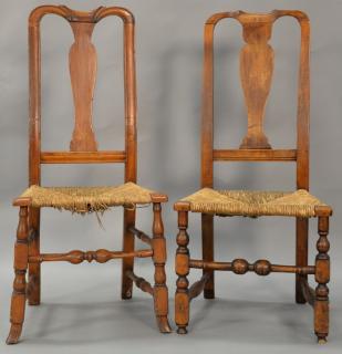 Appraisal: Two Queen Anne side chairs with rush seats one having