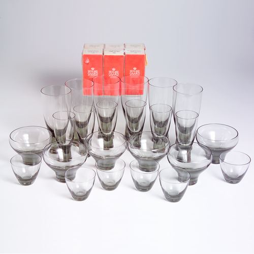 Appraisal: HOLMEGAARD Set of thirty glasses in smokey crystal six each