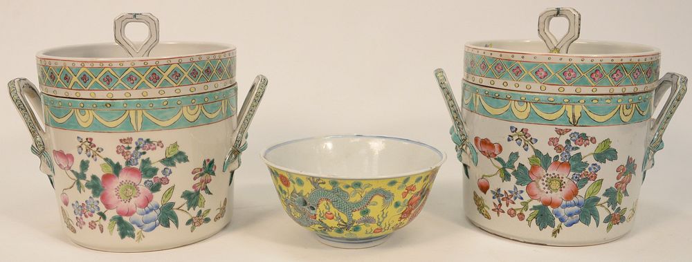 Appraisal: Three Piece Chinese Porcelain Group to include pair of Famille