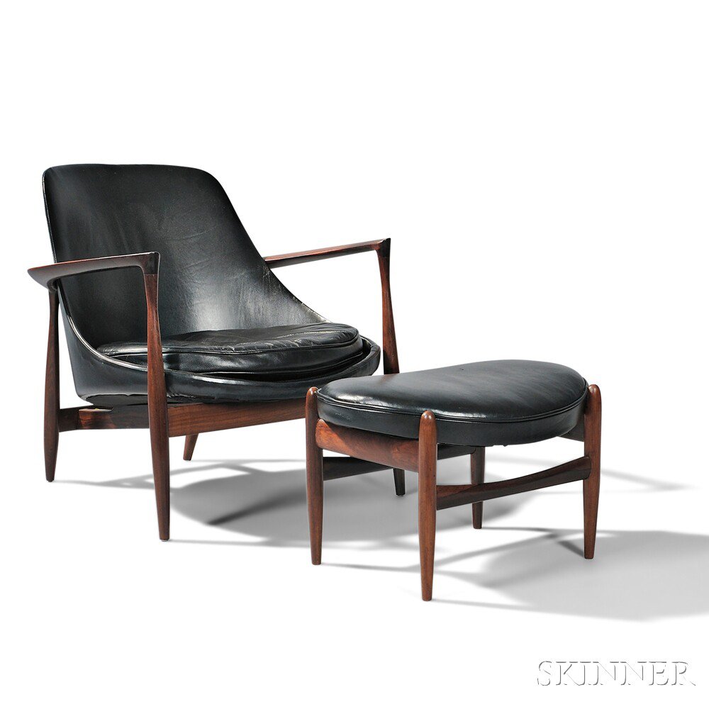 Appraisal: Ib Kofod Larson Elizabeth Chair and Ottoman Rosewood leather Denmark