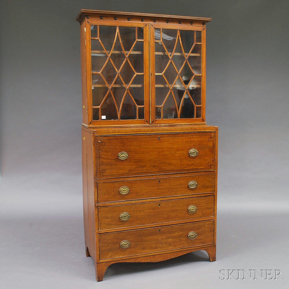 Appraisal: English Mahogany Secretaire Bookcase th century the upper section with