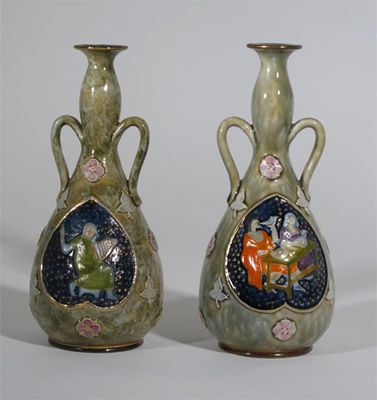 Appraisal: Two Royal Doulton stoneware vases twin-handled form each decorated with