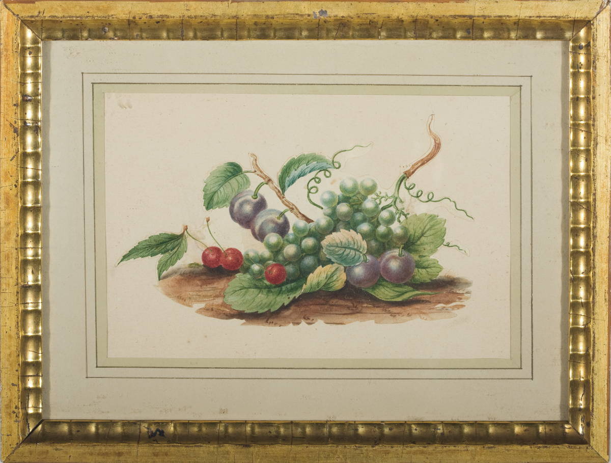 Appraisal: TWO SMALL WATERCOLOR THEOREMS The larger depicting fruit and a