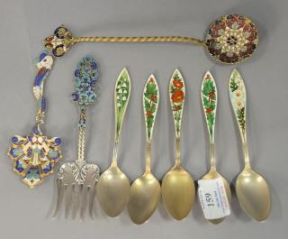 Appraisal: Group of eight enameled spoons and forks sterling silver fork