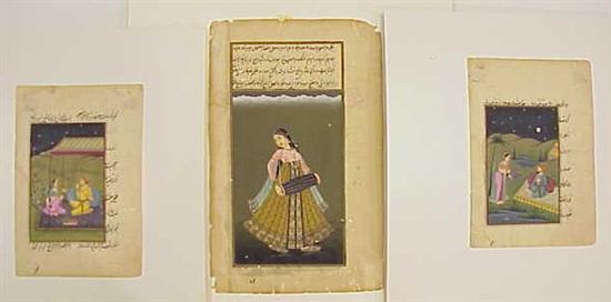 Appraisal: Three illuminated manuscript leaves on paper India probably th C