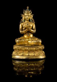 Appraisal: A Sino-Tibetan Gilt Bronze Figure of Bodhisattva Vajrasattva the deity