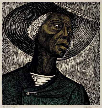 Appraisal: ELIZABETH CATLETT - Sharecropper Color linoleum cut on thin cream