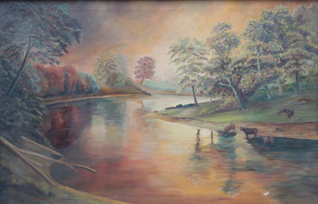 Appraisal: RIVER LANDSCAPE American school early th century Oil on canvas