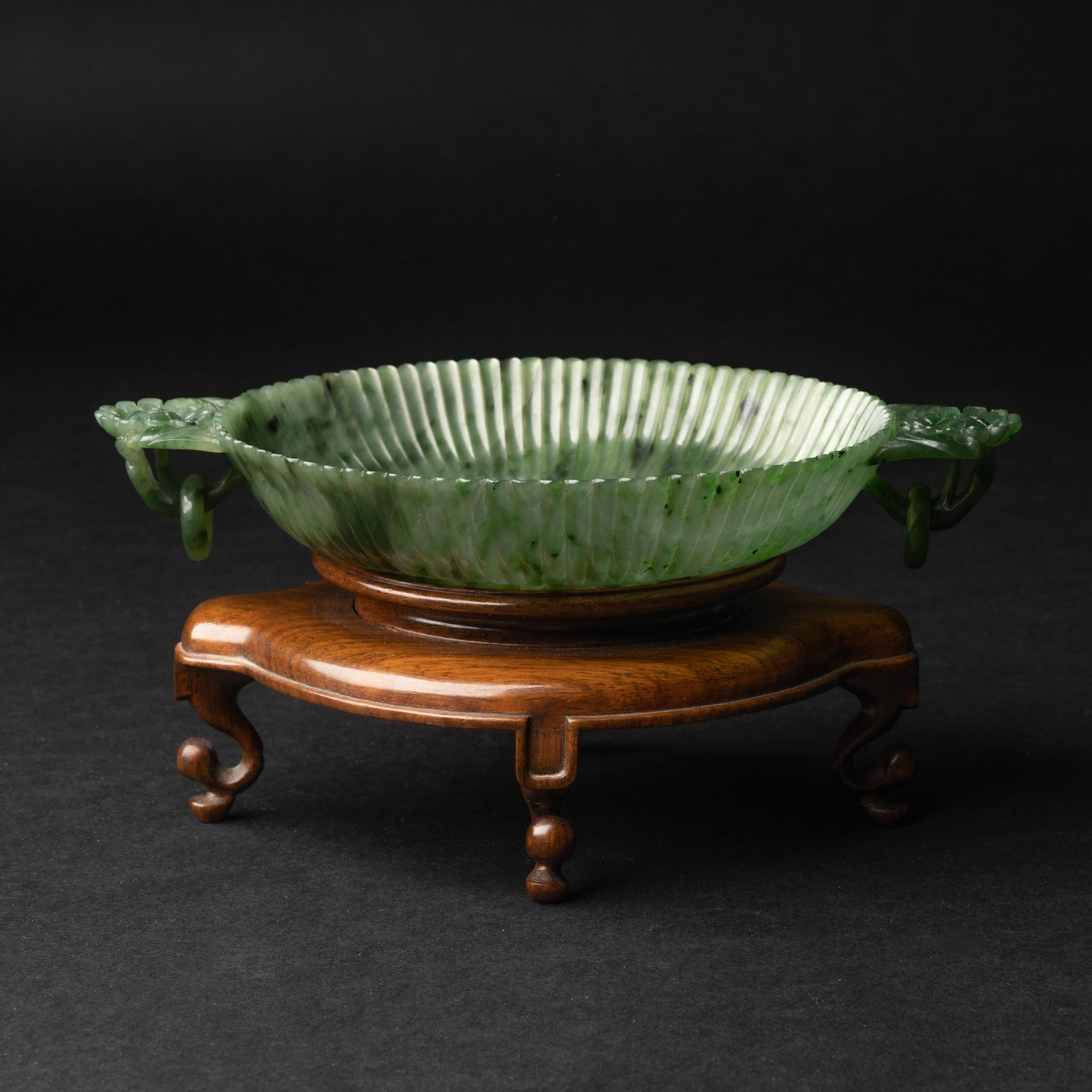 Appraisal: A Mughal-Style Spinach Green Jade 'Chrysanthemum' Marriage Dish th Century