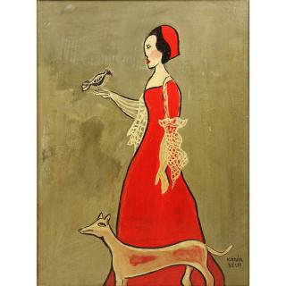 Appraisal: Attributed to Bela Kadar Hungarian - Oil on cardboard Lady