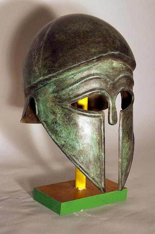 Appraisal: Corinthian bronze helmet Corinthian bronze helmet in ancient style with