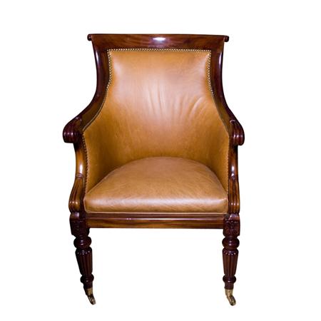 Appraisal: Regency Style Leather Upholstered Mahogany Library Chair Estimate -