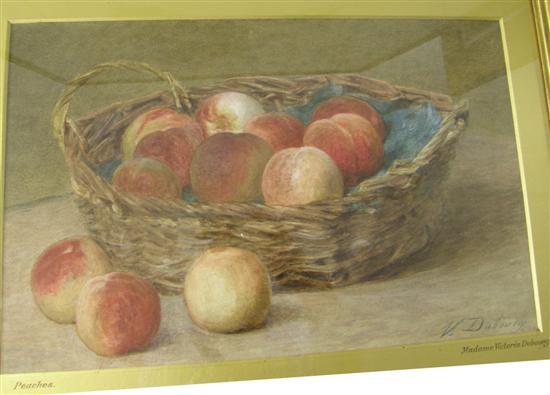 Appraisal: Victoria Dubourg 'Peaches' signed watercolour titled on the mount h