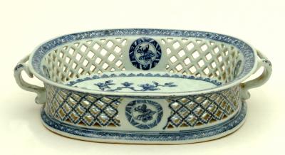 Appraisal: A CHINESE EXPORT PORCELAIN BASKET of rounded oblong form with