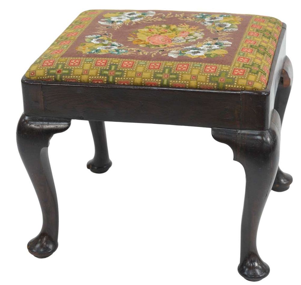 Appraisal: Queen Anne Walnut Footstool having rectangle top with beaded needlepoint