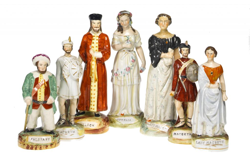 Appraisal: FOUR STAFFORDSHIRE FIGURES OF SHAKESPEAREAN CHARACTERS by or in the