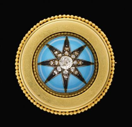 Appraisal: Blue enamel mourning brooch with rose cut diamonds victorian One