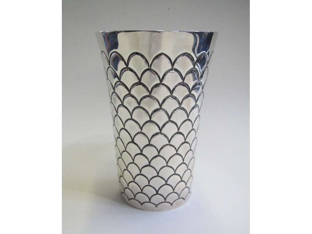 Appraisal: Silver beaker with fish scale decoration oz Sheffield