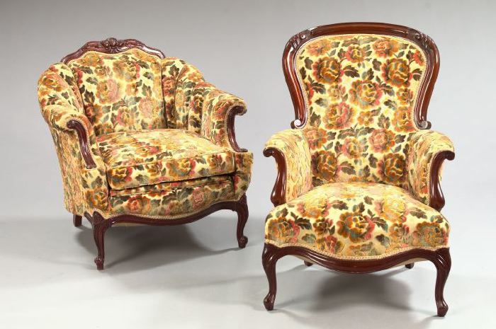 Appraisal: Two Rococo-Style Carved Mahogany Armchairs second quarter th century one